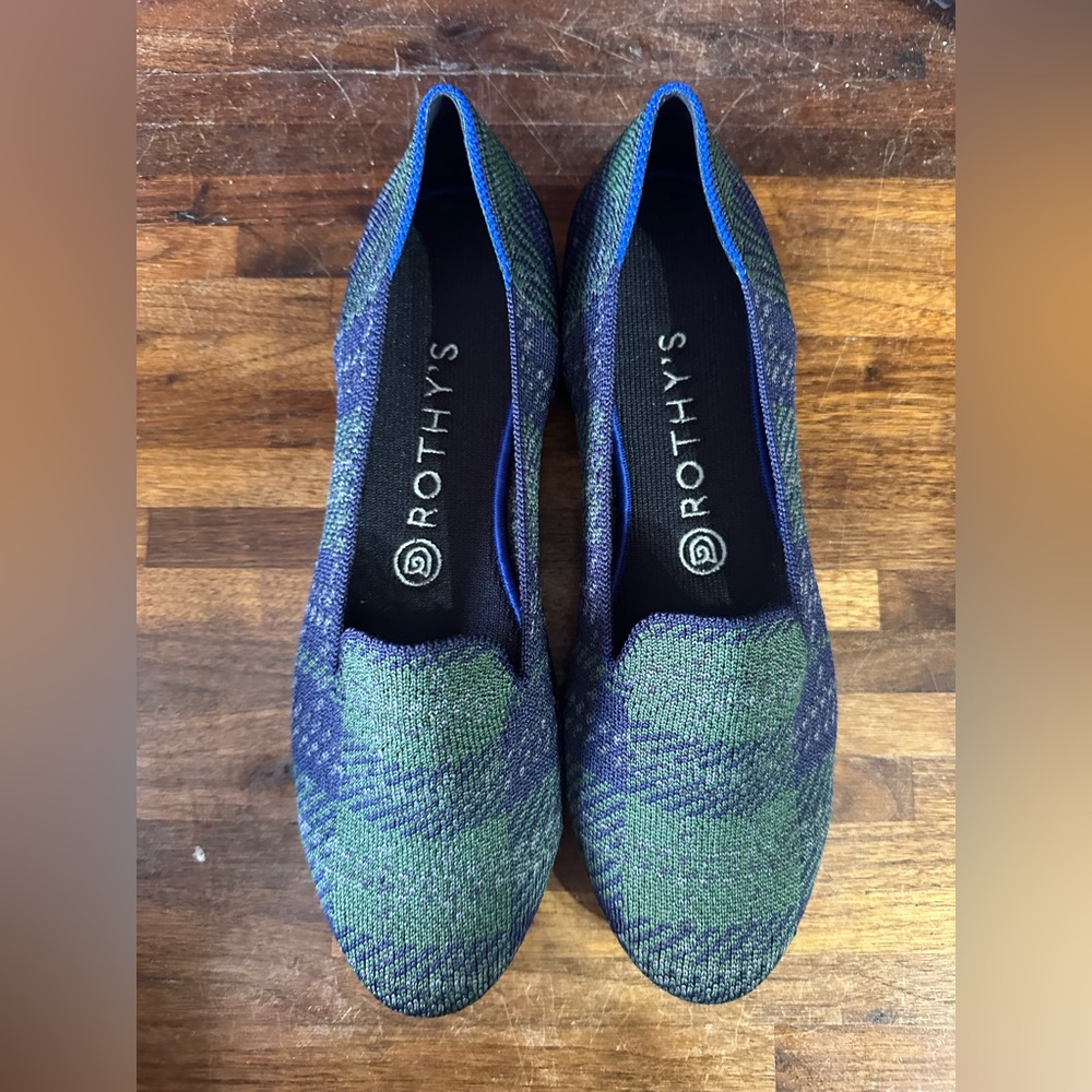 Rothy's green Plaid Loafers shoes size 8